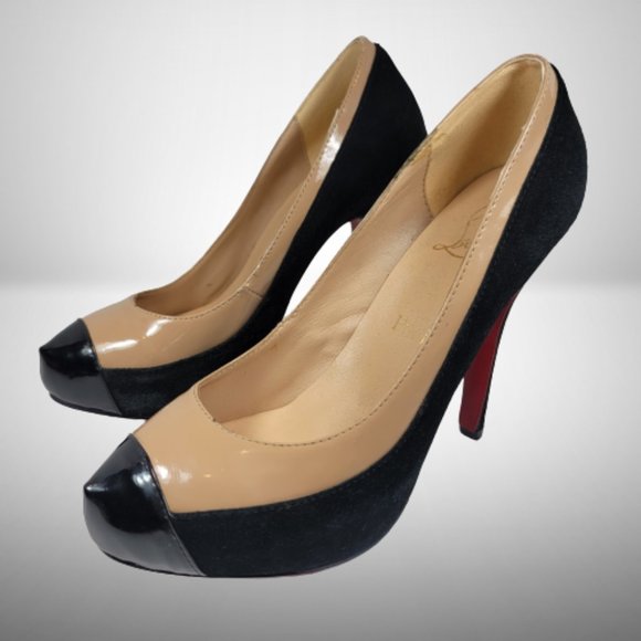 Christian Louboutin Shoes - Christian Louboutin Two Tone Leather and Suede Mago Cap Toe Platform Pumps